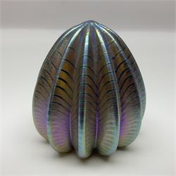 Robert Held iridescent art glass sea urchin paperweight, signed to underside, together with Murano glass clown and a collection of other glass paperweights and animals, etc 