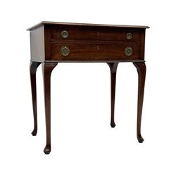 Walker & Hall - Edwardian mahogany canteen, rectangular top with moulded edges, two drawers enclosing silver plated cutlery, raised on cabriole supports 