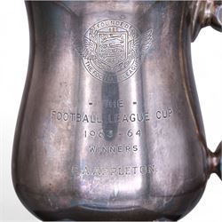 Football League Cup Winners tankard, awarded to Colin Appleton, captain of Leicester City for the 1963-64 season