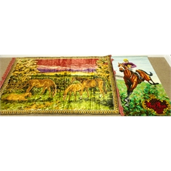  Equestrian theme tapestry, H122cm x W174cm and 'Red Rum' rug, H128cm x W70cm (2)  