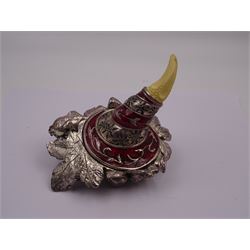 Italian Magrino silver filled model of a fruiting cornucopia, with enamel and ivorine horn, marked Magrino 925, W15.5cm
