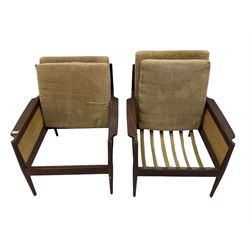 Pair of mid-20th century teak framed upholstered armchairs
