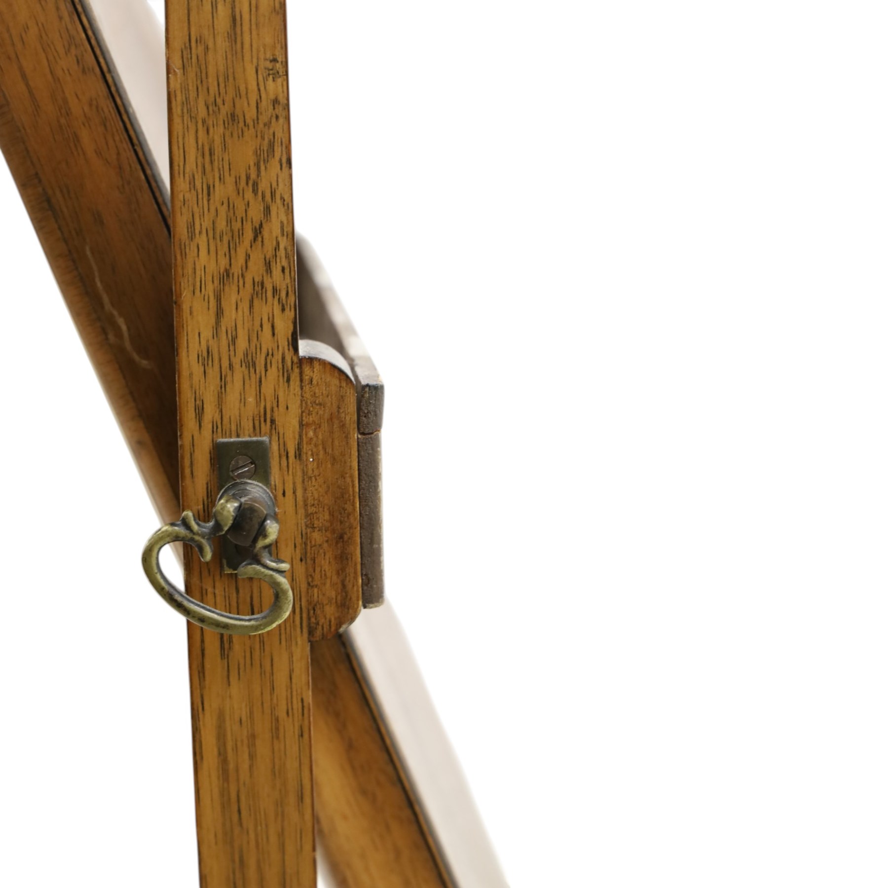 Early 20th century Queen Anne design walnut framed cheval mirror, hinged arched plate over waived stretcher and splayed supports