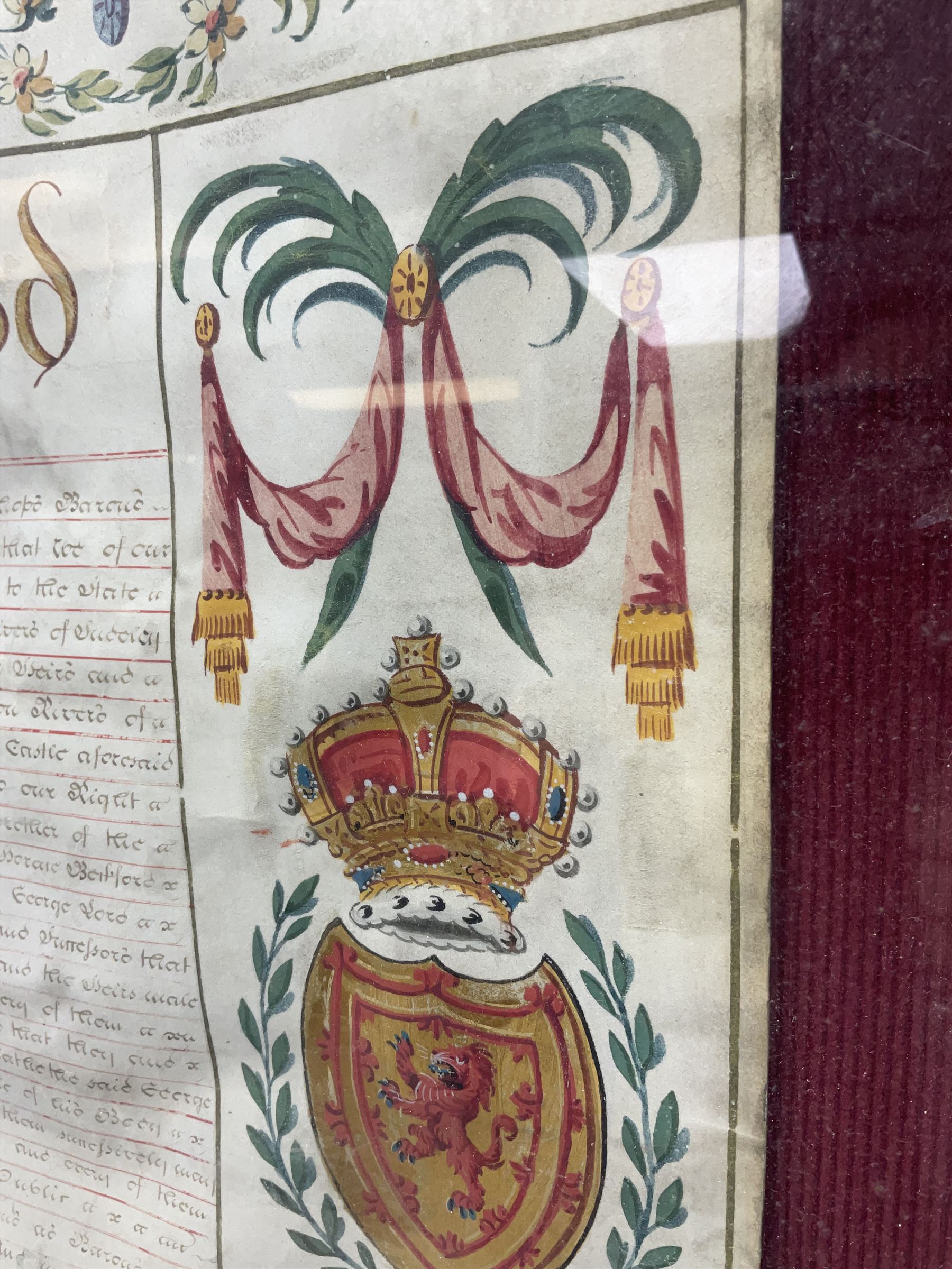 Large 18th century framed and glazed Indenture for King George III to George Rivers, Lord Rivers of Straths Saye, including frame H92.5cm L107.5cm