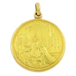 Muhammad Reza Pahlavi Shah 900 gold 1967 coronation medal, in soldered 18ct pendant mount