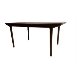 Tom Robertson for AH McIntosh & Co of Kirkaldy - mid-20th century teak extending dining table, rectangular top with rounded corners, concealed integrated double leaf, raised on tapered supports, metal label to underside of leaf