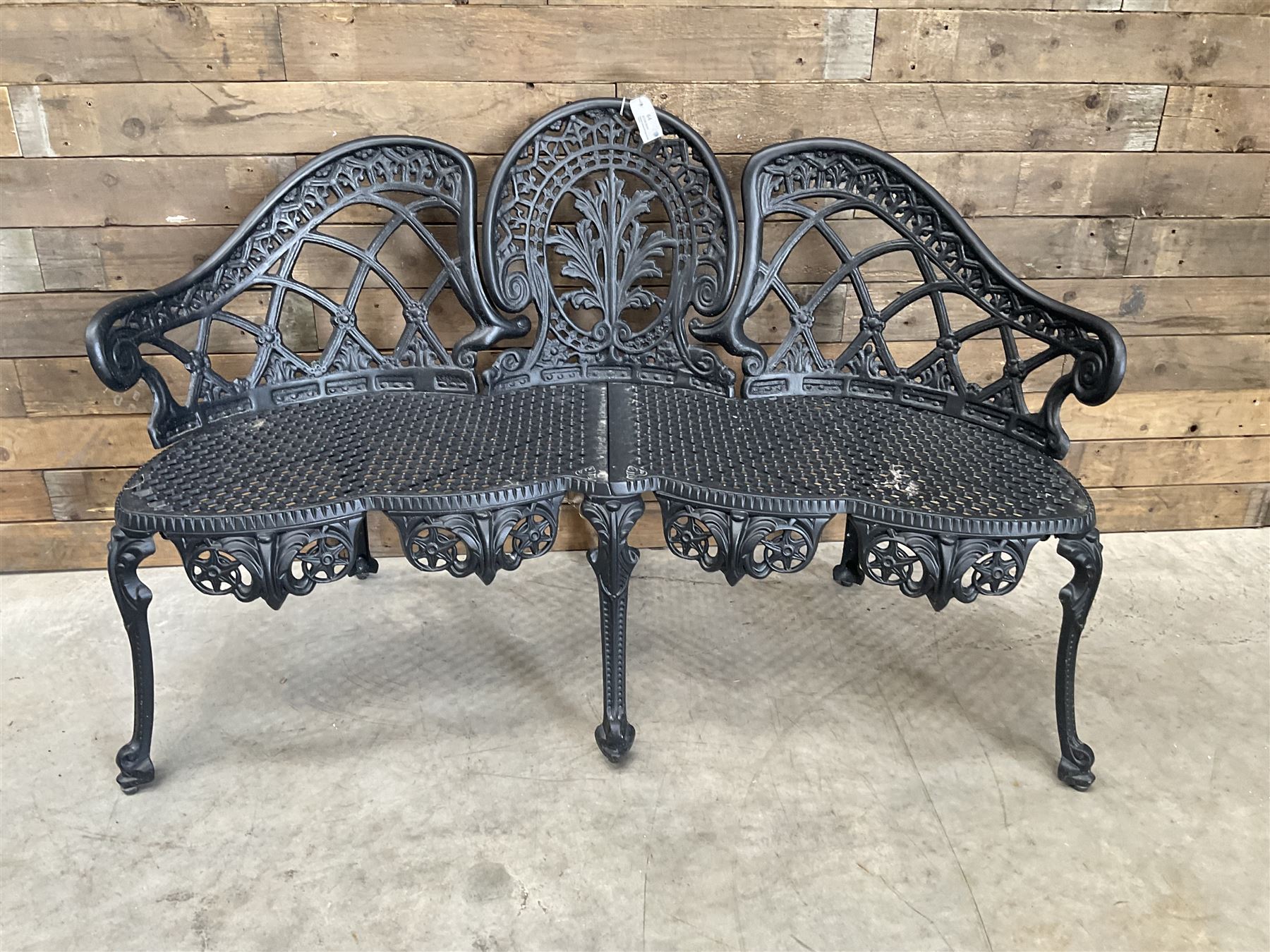 Victorian design cast aluminium garden two seat bench in black finish 