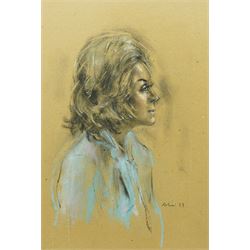 Harold Francis Riley (British 1934-2023): Lady in a Blue Scarf, pastel signed and dated '7...