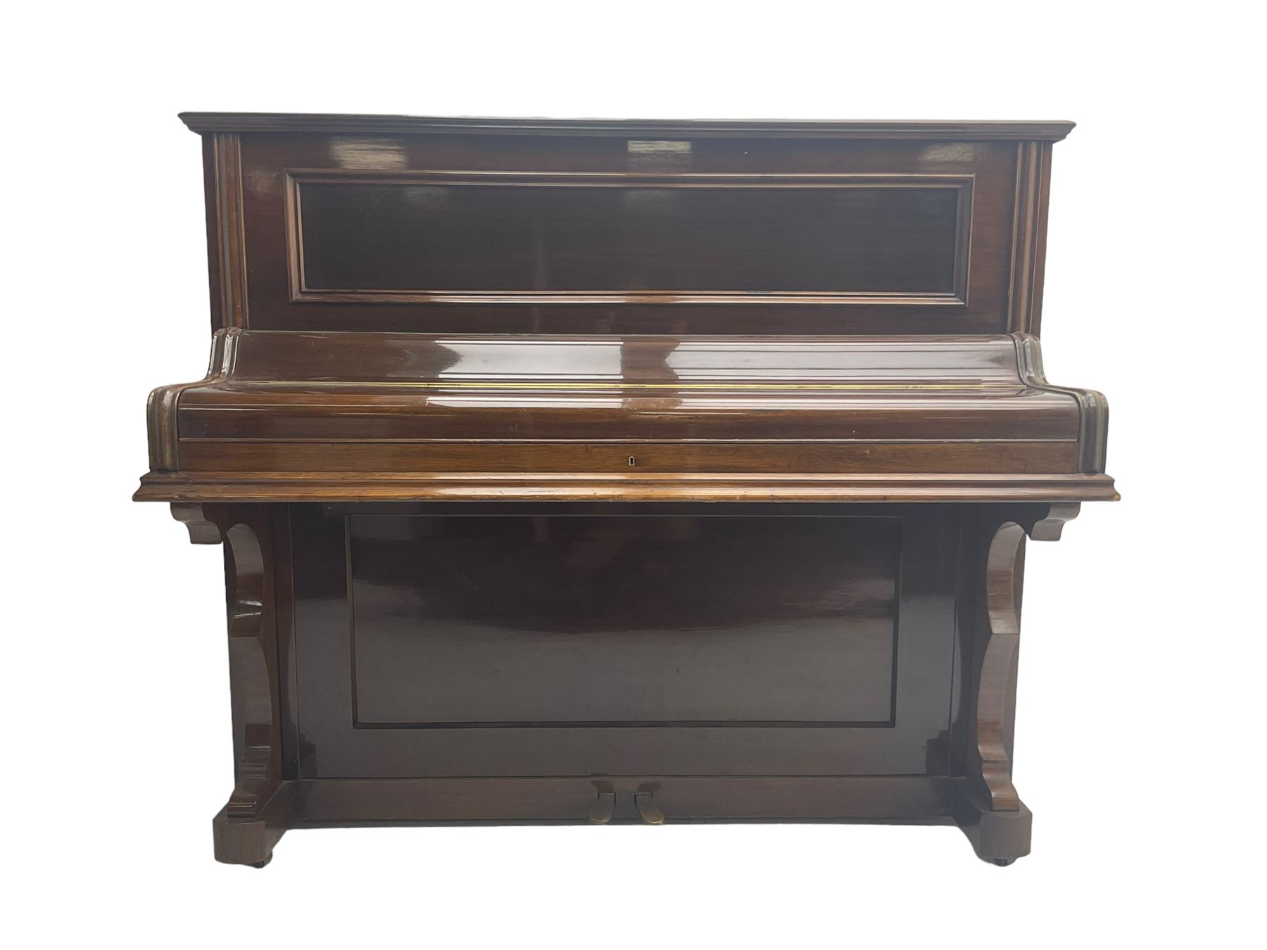 Knauss Coblenz - early 20th century rosewood cased upright piano, straight strung iron movement, simulated ivory keys