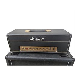 Marshall 1987X 50 watt plexi guitar amplifier head with master volume modification (screwdriver control on back), together with a Marshall 1960 4 x 12 speaker cabinet on casters, head H25cm, W65cm, cab H83cm, W76cm