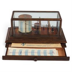 Mid-late 20th century Negretti & Zambra 'Regency' barograph, in oak case with five bevelle...