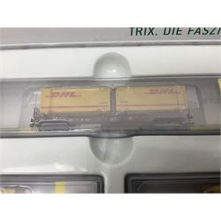 Trix Minitrix 'N' gauge - No.15272 DHL five-car set; boxed; and No.13982 set of three Cargo goods wagons; boxed (2)