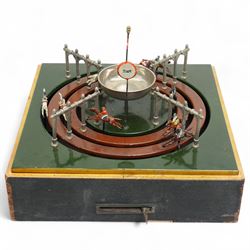 Marklin tin plate lever operated horse racing game with nine numbered horses slotted into ...