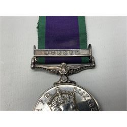 Elizabeth II General Service Medal with Borneo clasp awarded to 23919414 Pte. J.N. McKenna RAOC; with ribbon