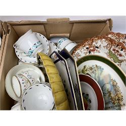 Quantity of Victorian and later ceramics to include tea and dinner wares, Royal Doulton Spindrift, Noritake, Royal Albert, blue and white etc in three boxes