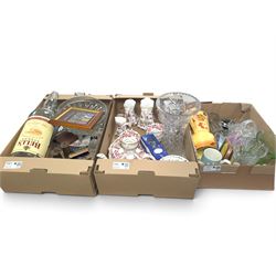 Set four framed WWII medals, further medals and a collection of ceramics and glassware, in...