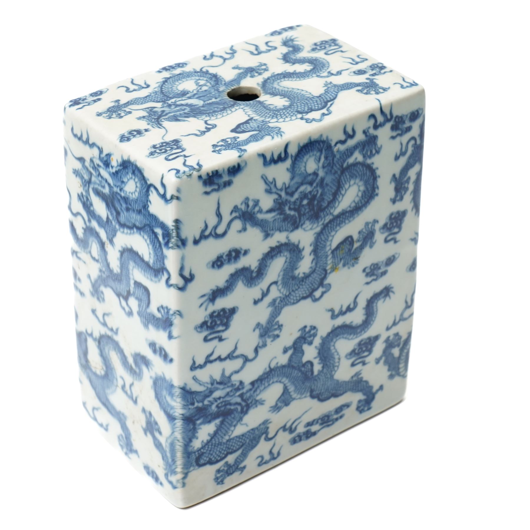 Manner of Liu Yuchen (Chinese 1904-1969) of the Zhushan Eight Friends circle: Mantis, painted plaque 22.5cm x 14cm; together with a figure of Guan Yin, H22cm and a vessel with printed dragon decoration, H18cm (3)