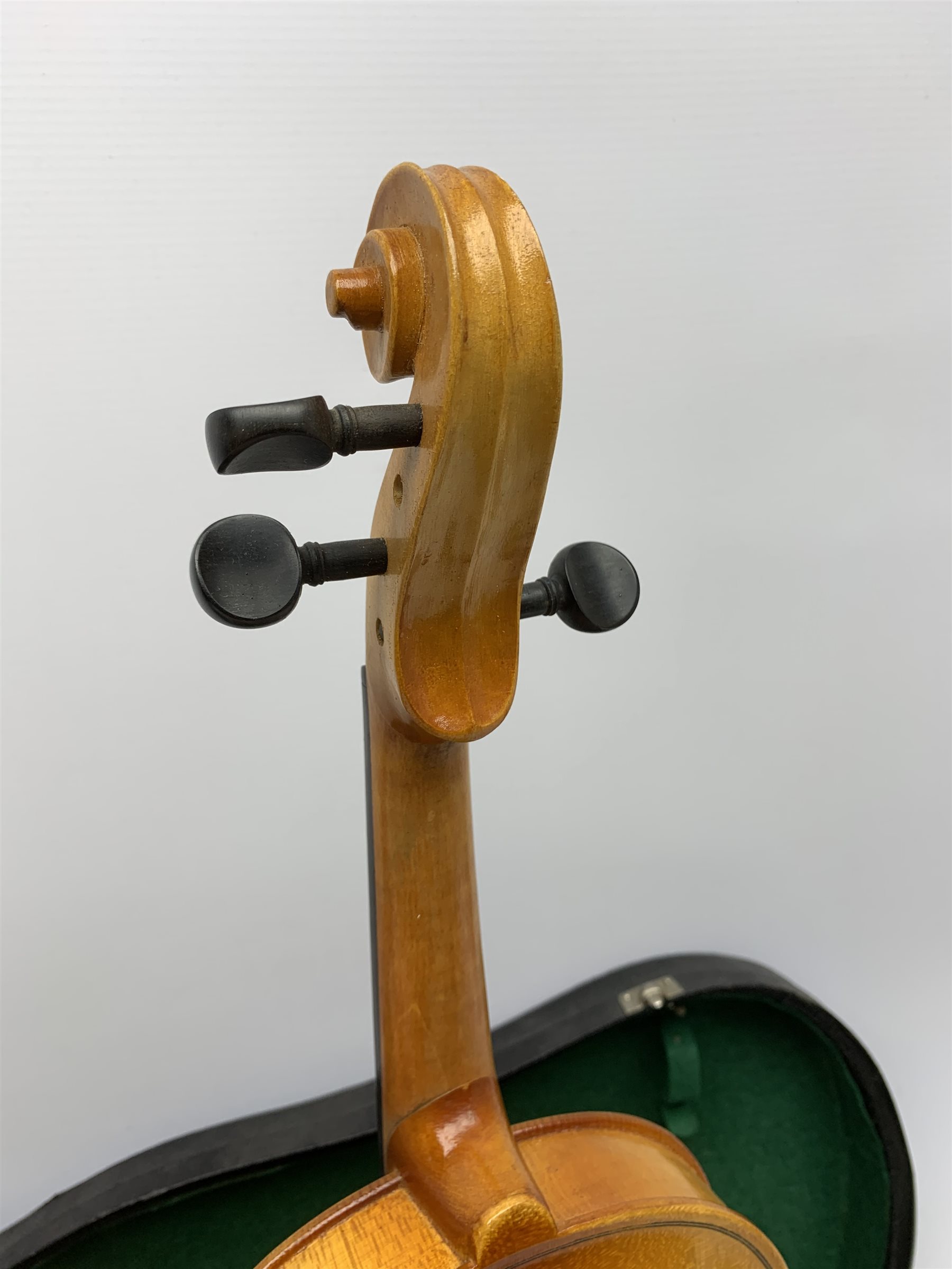 Artia Excelsior for Boosey & Hawkes violin for completion with 35.5cm two-piece maple back and ribs and spruce top, bears label, lacking tailpiece, chinrest, bridge and one tuning peg, 59cm overall, in hard carrying case with bow