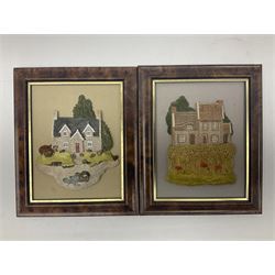 Nine Lilliput Lane framed wall plaques, including Fell View, Battleview, Catslide Cottage, Ashdown Hall and Shannon's Bank, together with three smaller circular framed Lilliput Lane plaques