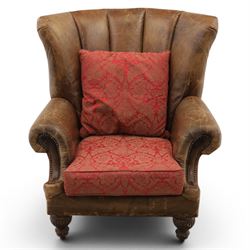 Paul Roberts - Georgian design fan-back leather armchair with fabric seat