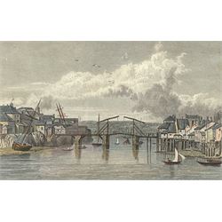 Edward Francis Finden (British 1791-1857) after William Westall (British 1781-1850): 'Whitby Yorkshire', engraving with hand-colouring together with after Nathaniel Whittock (British 1791-1860): 'The Museum and New Bridge - Scarborough', engraving with hand colouring and 'A Perspective View of Scarborough', 19th century engraving with hand-colouring max 15cm x 31cm (3)