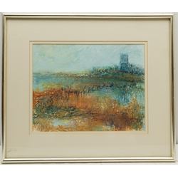 Madeleine Eyland (Belgian/British 1930-2021): 'Marshland', pastel signed, titled verso 23cm x 30cm 
Provenance: artist's studio collection. Marie-Madeleine Eyland (neé Legrain) was born in 1930 at Floriffoux, Belgium; she lived most of her life in Scarborough working as a nurse and an artist.