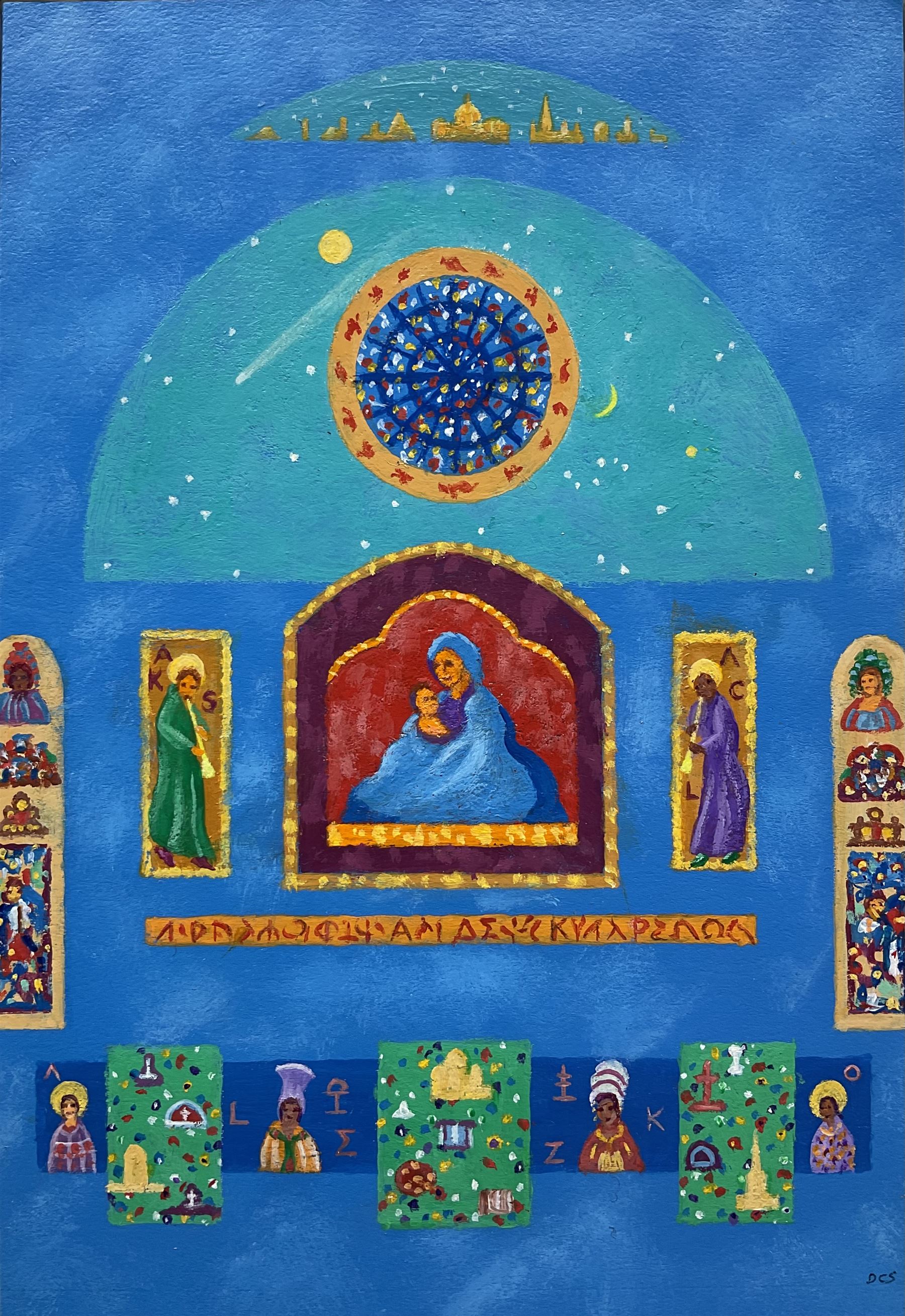 David Carson Shaw (British 1942-): 'Nascita Sull'Azzurra', acrylic on board, signed, titled verso 17.5cm x 12cm