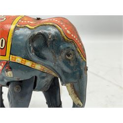German Blomer and Schuler 'Jumbo' Elephant clockwork tinplate figure, marked 'D.R.P. DRGM Made in Germany', complete with key H9.5cm