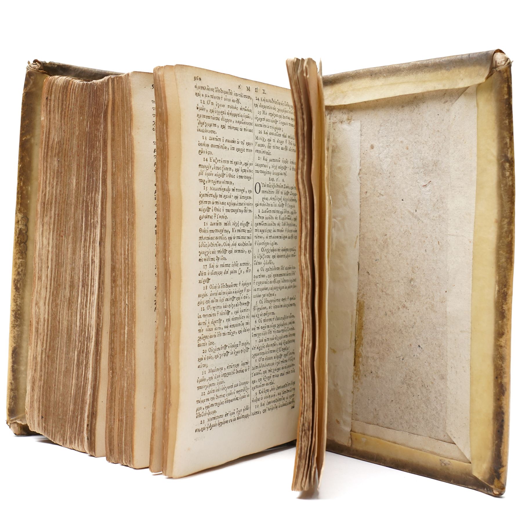 17th century Greek Old Testament - Vetvs Testamentvm Græcvm ex Versione Septuaginta Interpretum, juxta exemplar Vaticanum, Amsterdam, Ex Officinâ Viduæ Joannis à Someren, Henrici & Viduæ Theodori Boom, 1683, 8vo, Greek text throughout (Ἡ Παλαιὰ Διαθήκη κατὰ τοὺς Ἑβδομήκοντα), title printed in red and black with woodcut vignette, contemporary blind-panelled vellum, spine with raised bands