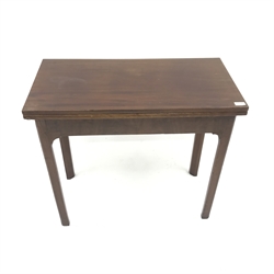  Georgian mahogany card table, baise lined with fold out supports, W84cm, H73cm, D83cm  
