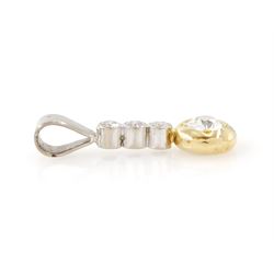 18ct gold diamond pendant, principal old cut diamond of approx 0.30 carat, set in yellow gold, suspending from three round brilliant cut diamonds, set in white gold, total diamond weight approx 0.50 carat