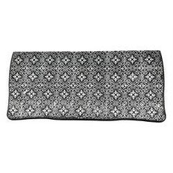 Contemporary black lacquered metal-clad chest, embossed with silver floral scrollwork, shaped rectangular top over three drawers, on cabriole supports (W89cm, D40cm, H79cm); matching two drawer chest (W68cm, D35cm, H67cm)