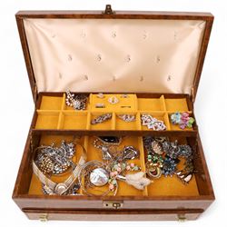 Silver jewellery, including brooch and earrings, together with a large collection of costume jewellery, including beaded necklaces, brooches, earrings, etc with leatherette jewellery box