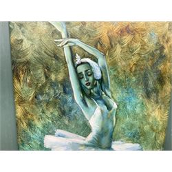 Valeko Gogiashvili (Georgian contemporary): Ballerinas in Green, near pair textured prints on board signed and dated 2004 max 60cm x 42cm (2)