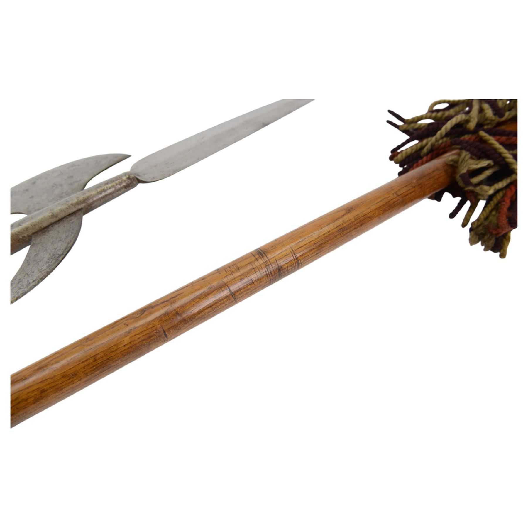 Pair of Halberds, with steel ends and wooden shafts, L245cm