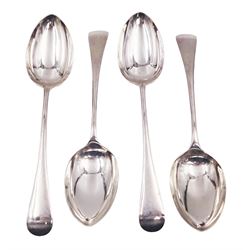 Set of four late Victorian silver Old English pattern table spoons, hallmarked James Dixon & Sons Ltd, Sheffield 1900