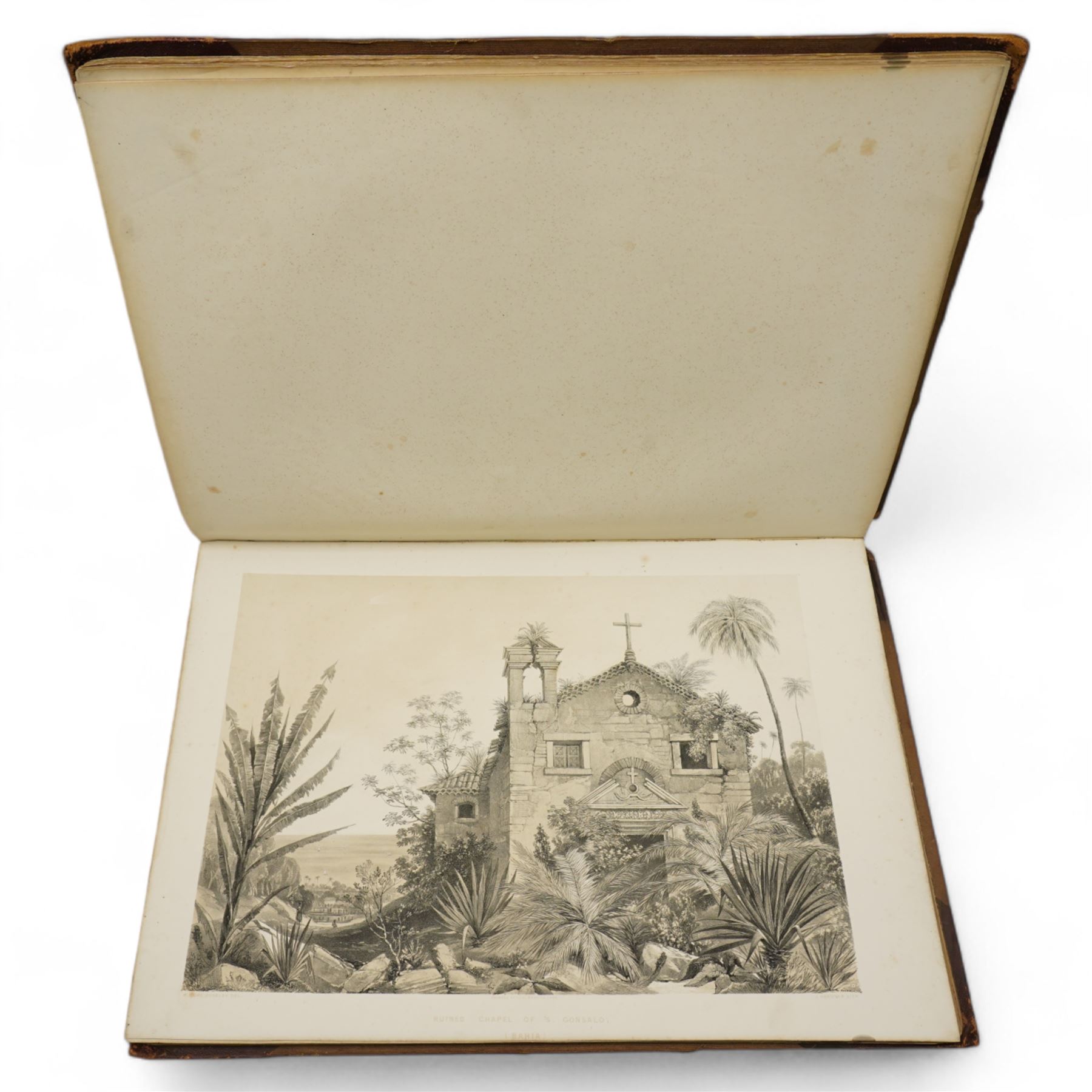 Sir William Gore Ouseley (British 1797-1866): 'Views in South America, from original drawings made in Brazil the River Plate, the Parana, &c', folio containing twenty six (26) tinted lithograph plates with lithographed titled and plan, dedication to Prince Albert with list of plates on verso, pub. London: Thomas McLean 1852, bound in oxblood leather and brown cloth
