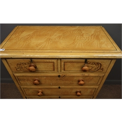  Victorian scumbled pine chest, two short and three long drawers, W92cm, H108cm, D46cm  