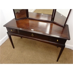  Stag mahogany dressing table raised three piece mirror back, one long and two short drawers, square tapering supports, W121cm, H130cm, D51cm  
