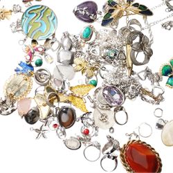 Silver and stone set silver jewellery including bangles, bracelets earrings etc and a collection of costume jewellery