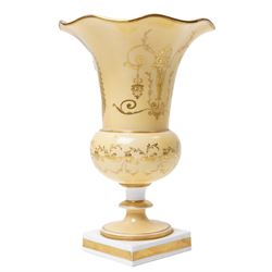 Large 19th vase with painted panel of flowers on a cream ground, in the manner of Coalport but unmarked, H27cm 