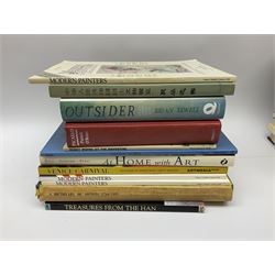Large collection of fine art and antique reference books, to include Gordon Fleming, The Young Whistler; Sidney C. Hutchison, The History of the Royal Academy, Edward Yardley, The Life and Career of Frank Henry Mason R.B.A., R.I., R.S.M.A. 1975-1965; Brenda Roberts, The Collectors Encyclopaedia of Hull Pottery; Marcel Thomas, The Golden Age Manuscript Painting at the Time of Jean, Duc de Berry; Lindsay Errington, Tribute to Wilkie, etc. 