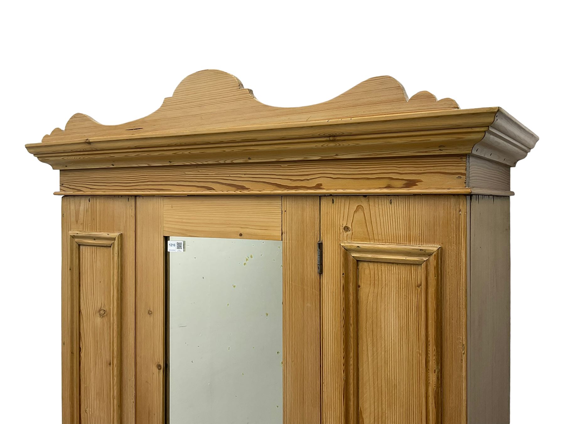 Edwardian pine single wardrobe, with mirror door and drawer to base