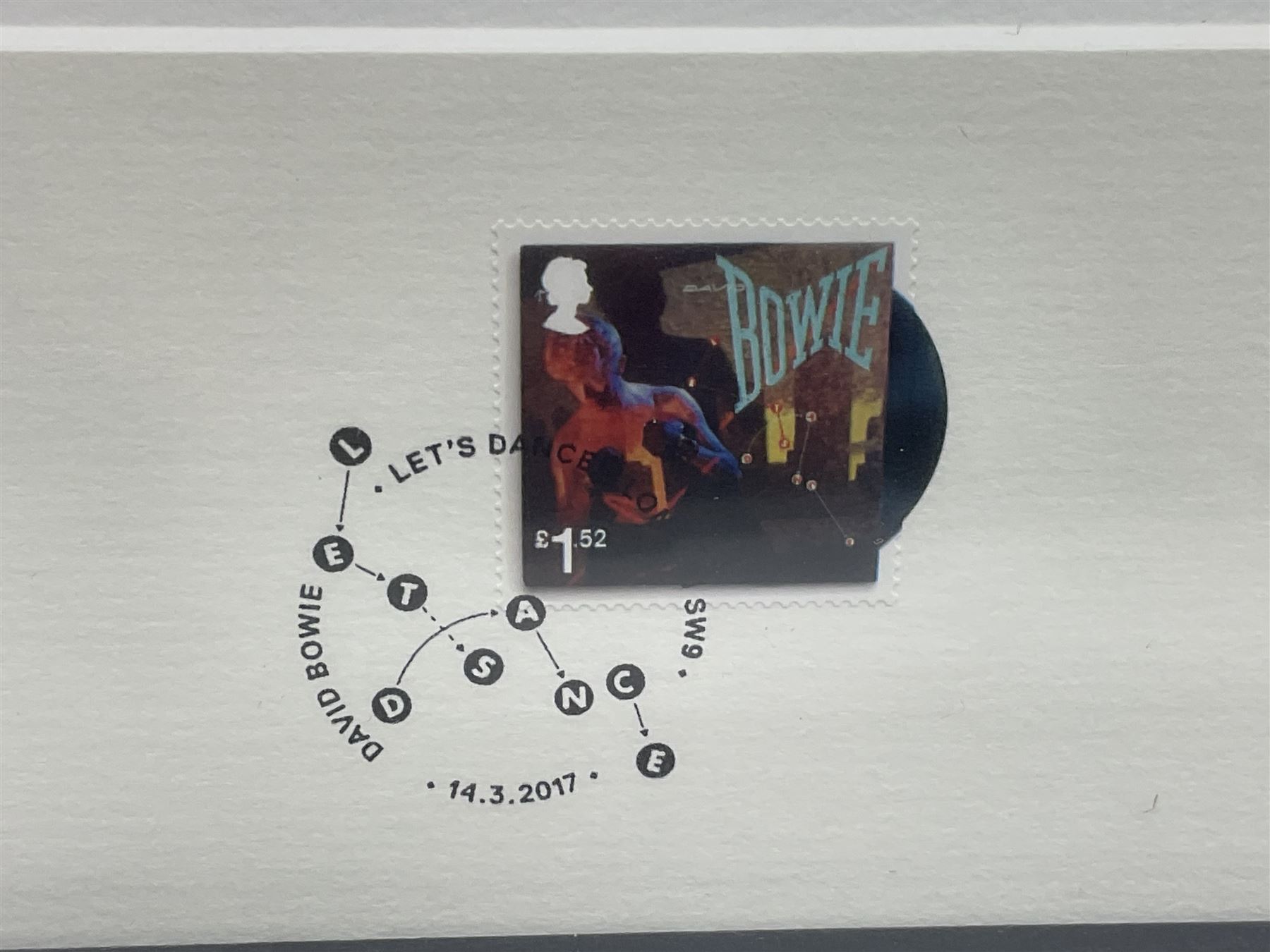Set of four Royal Mail David Bowie limited edition album stamp prints, comprising Blackstar, Heroes, Let's Dance and Aladdin Sane, all framed and in original packaging, H43cm W43cm