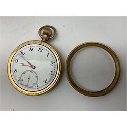 Five early 20th century gold-plated keyless lever pocket watches including Lancashire Watch Co, Selezi, Omega and Limit and one pocket watch, with gilt chain