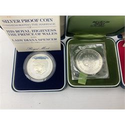 Five The Royal Mint United Kingdom silver crown coins, dated 1972, three 1977 and 1981, all cased with certificates