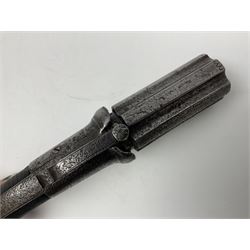 19th century percussion six-shot pepperbox revolver, approximately 32 calibre with 7.5cm barrels, L21cm overall