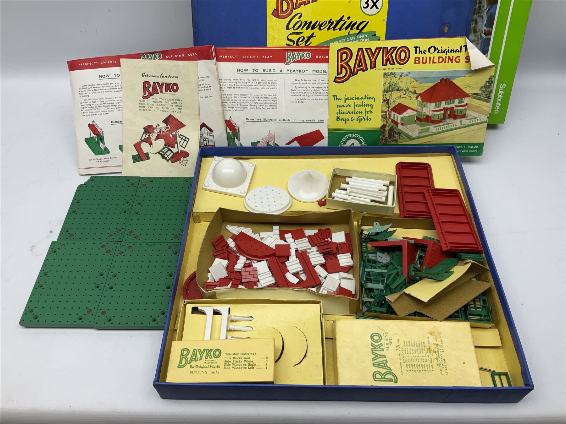 Three Bayko Building Sets comprising No.1 with Nos.2x & 3x Converting Sets; together with Subbuteo Table Football game containing two teams; all boxed (4)