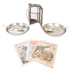 WWW French army folding lamp, together with French army 1914-18 metal dish, two spoons and...