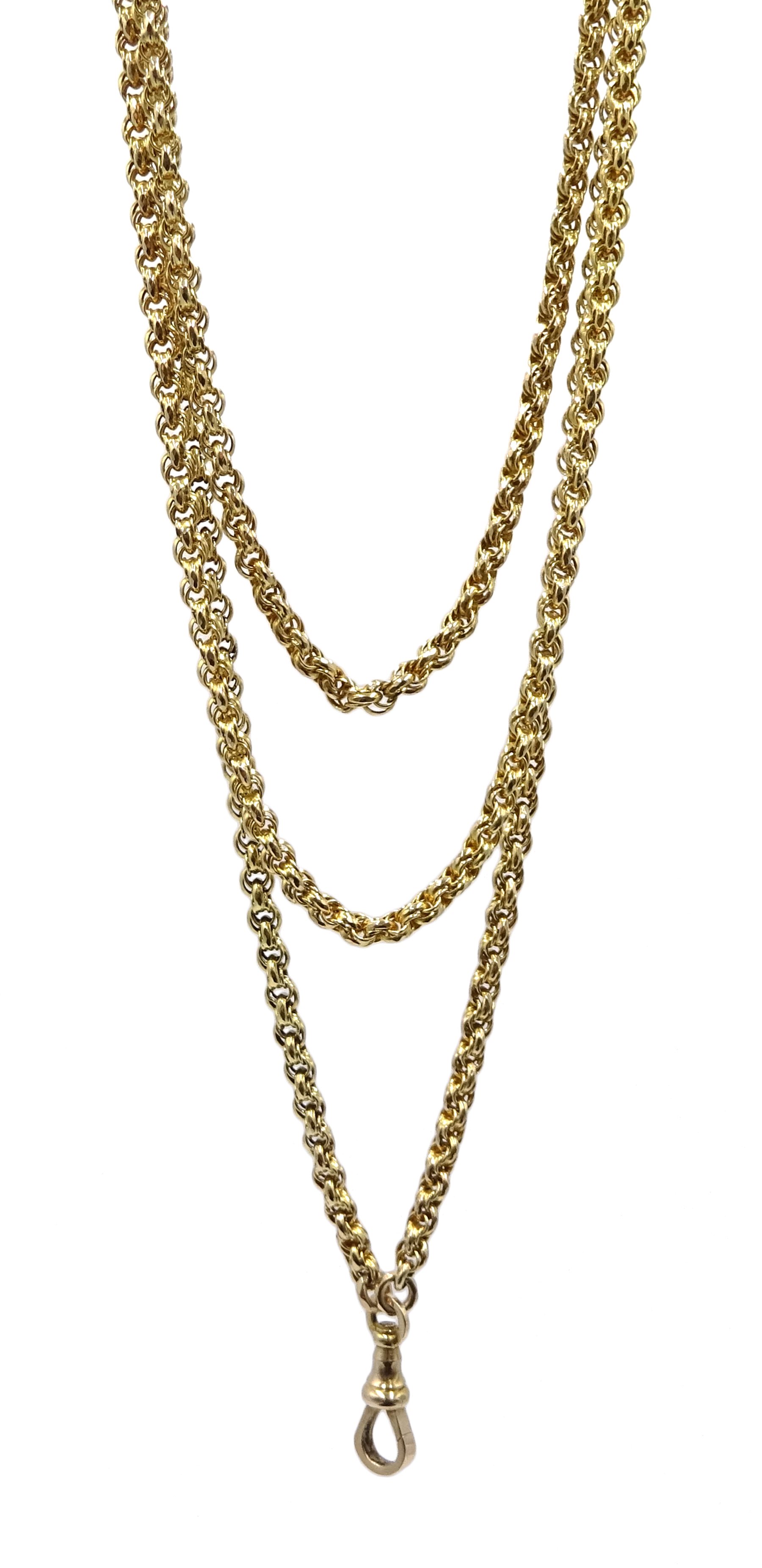 Early 20th century gold muff chain, makers mark J M stamped 9c